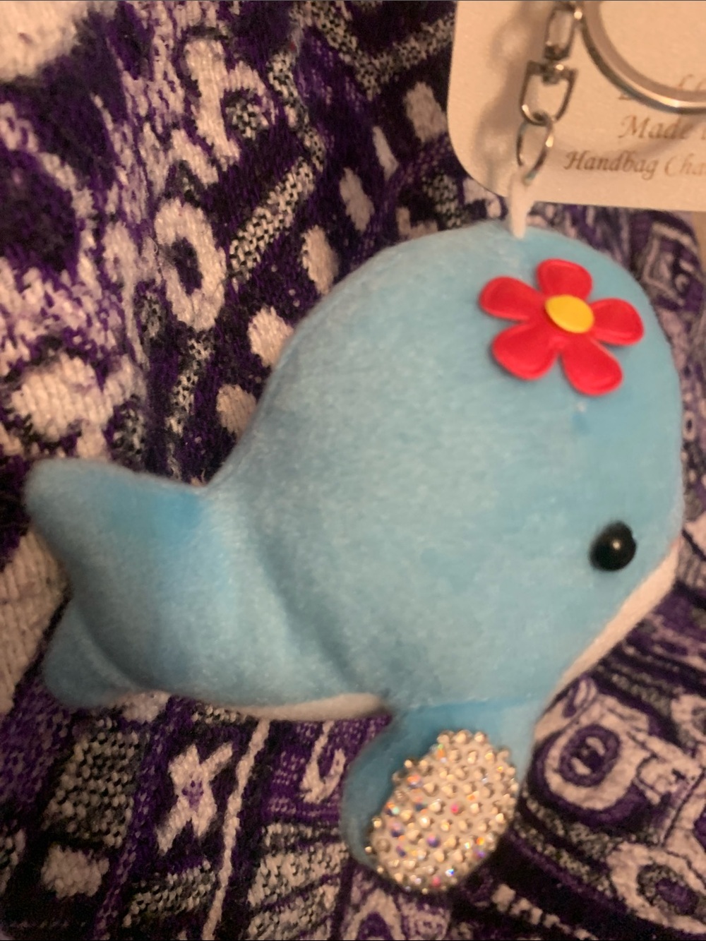 Natasha Blue Whale Plush Keychain with Flower Accent - Picture 5 of 6